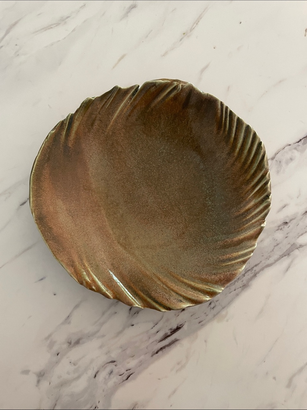 Glazed Ceramic Decorative Accent Plate in Iridescent Brown